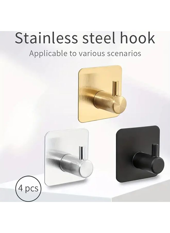 Silvery 4Pcs Stainless Steel Adhesive Wall Hooks Heavy Duty Rustproof Easy Install for Coats Bathroom Kitchen - Image 1