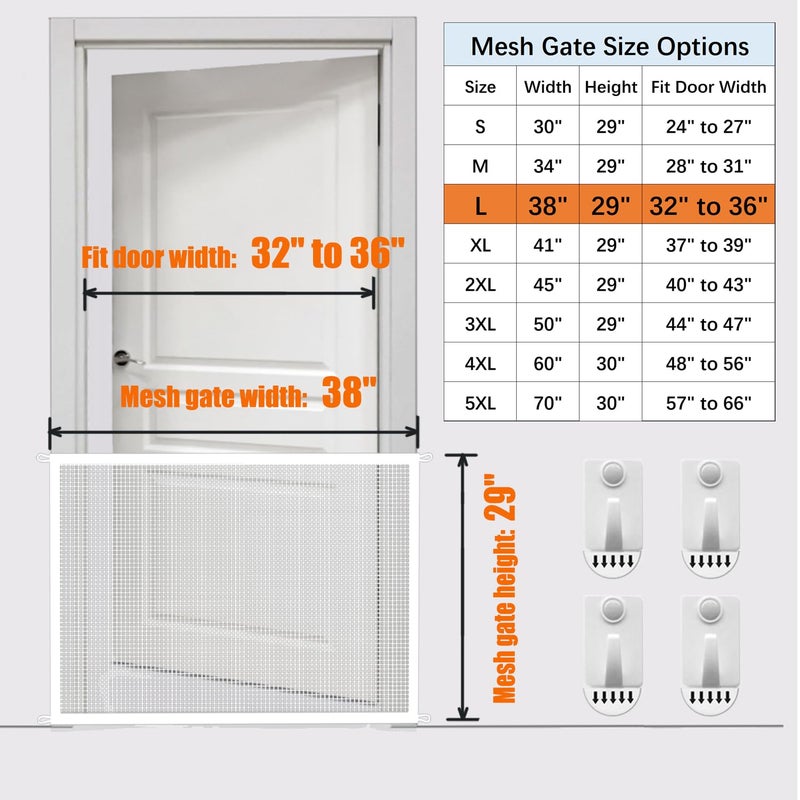 Cupount Mesh Baby & Dog Gate â€“ Fits Openings Up to 36'' Wide, 30'' Tall â€“ Indoor Safety Pet Gate for Stairs & Doorways (White, 30" H x 38" W) - Image 3