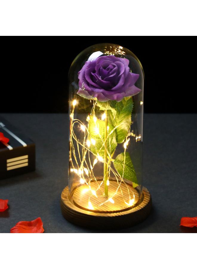 Bluejw Eternal Flower Glass Cover Simulation Rose Flower Ornaments Night Light Creative Christmas Valentine's Day Tanabata Festival Creative Gift - Image 1