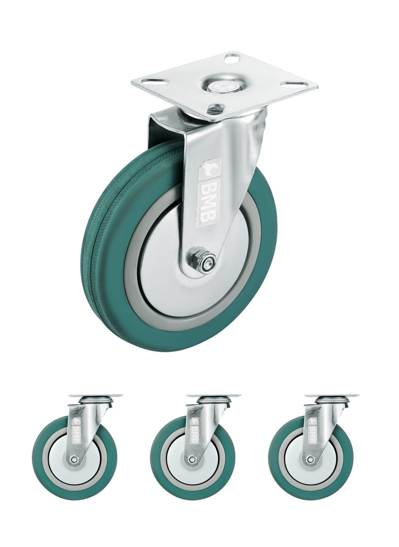 4-Piece Grey Rubber Caster - Plate - Swivel / 125mm
