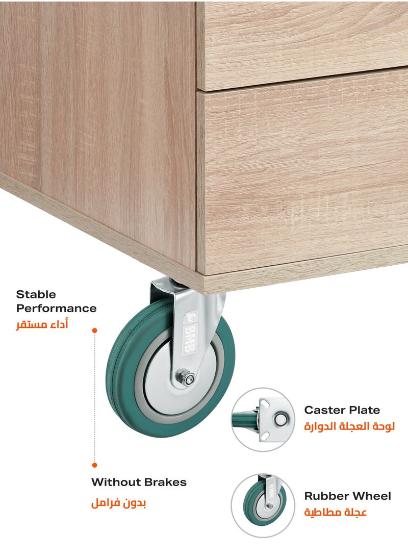 4-Piece Grey Rubber Caster - Plate - Swivel / 125mm