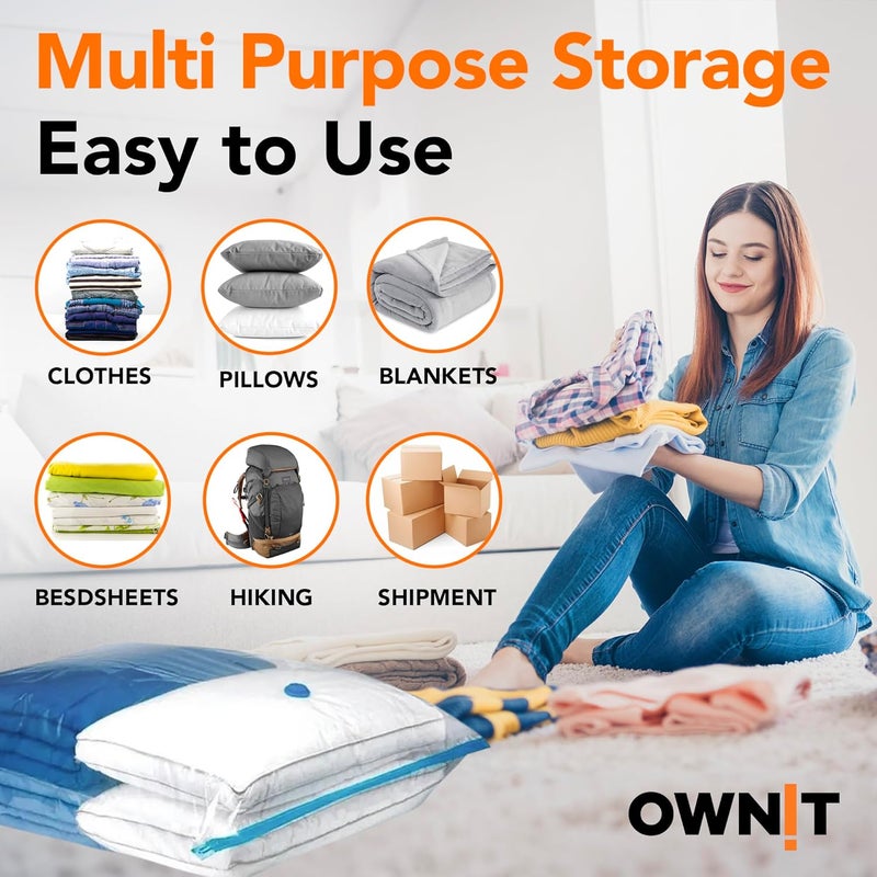 Ownit 13 Pack Vacuum Storage Bags, Space Saver Bags of 4 Small,3 Medium,3 Large, 3 Jumbo, Reusable Vacuum Compression Bags for Packing Clothes, Blankets, Duvet, Pillows, Travel - Image 4