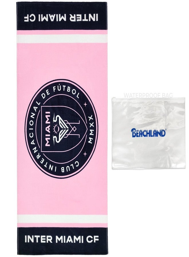 Beachland Inter Miami CF Beach Towel 30 x 60 in | 100% Cotton Velour/Terry | Waterproof Bag Included | Official Team Logo Print - Image 1