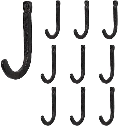 Rustic State Sabo Wall Mount Cast Iron Hooks Coat Towel Bag Hat Hanger Multiuse Entryway Railroad Spike Rack Black Set of 10 - Image 1