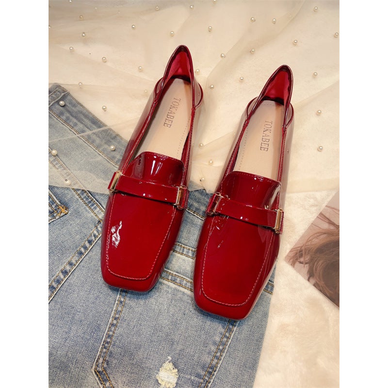 French Shoes Women'S Shoes Red Wedding Shoes New All-Match Soft Bottom Flat Slip-On Lefu Shoes - Image 2