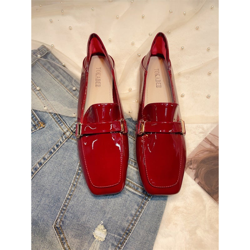 French Shoes Women'S Shoes Red Wedding Shoes New All-Match Soft Bottom Flat Slip-On Lefu Shoes - Image 3