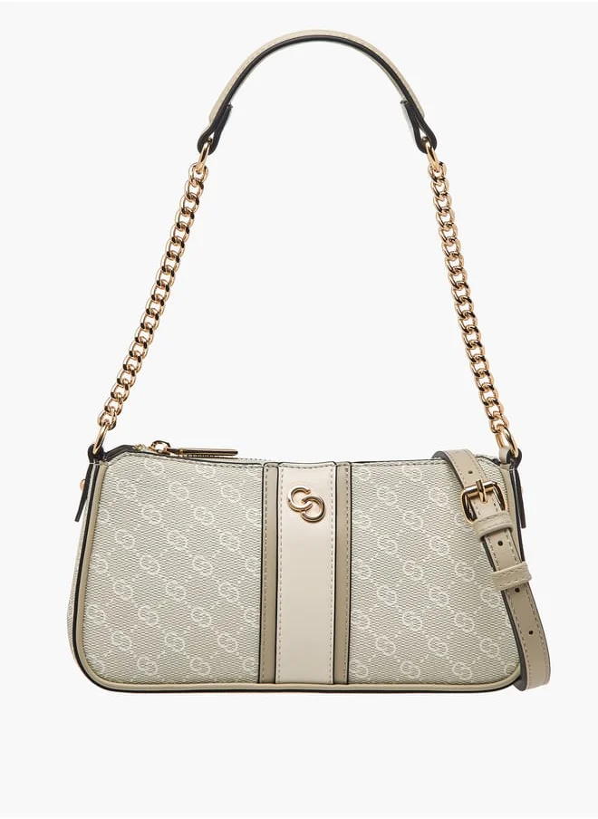 سيليست Women Monogram Print Shoulder Bag with Adjustable Strap and Zip Closure