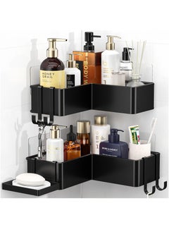 KASTWAVE Corner Shower Caddy, 2 pack Bathroom Shower Organizer with a Soap Holder, Drill-Free Adhesive Shower Shelves with 4 Movable Hooks, Large Capacity, Stainless Steel Rustproof Shower Rack  - Image 1