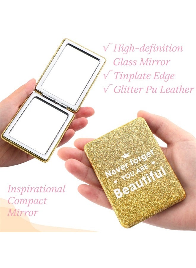 Panelee 8 Pcs Inspirational Compact Mirror Glitter Square Birthday Gifts for Women 1X/ 2X Double Sided Cosmetic Pocket Mirror Folding Pu Leather Small Mirror for Purse for Friend Female - Image 5