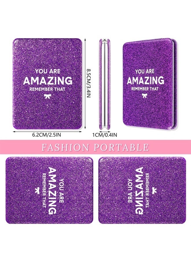 Panelee 8 Pcs Inspirational Compact Mirror Glitter Square Birthday Gifts for Women 1X/ 2X Double Sided Cosmetic Pocket Mirror Folding Pu Leather Small Mirror for Purse for Friend Female - Image 4