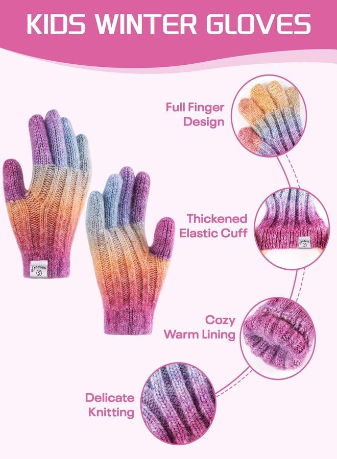 SENPUKI Kids Winter Beanie Gloves Scarf Set,Girls Toddler Winter Hat With Pom Neck Warmer Gaiter Mittens Fleece Lined Set, Mixed Pink & Yellow, 2-8 Years - Image 3