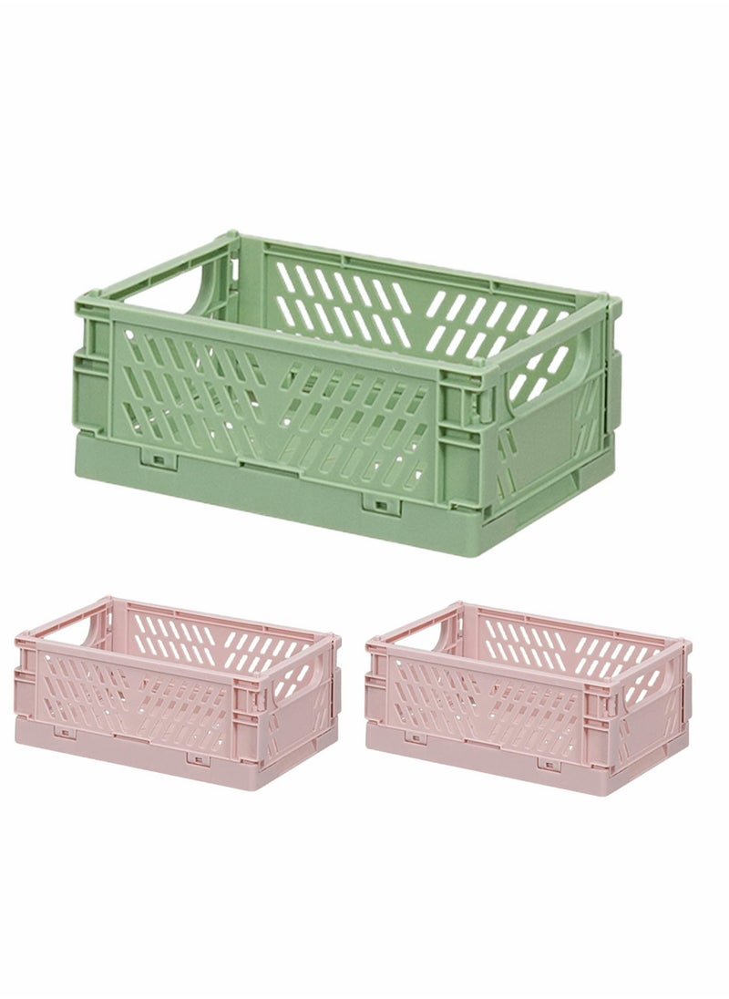 SYOSI - Foldable Storage Baskets, Medium and Mini Plastic Stackable Storage Bins, Plastic Basket Tray, Mini Reliable Folding Storage Crate for Office Kitchen Living Room Bathroom（3Pack） - Image 1