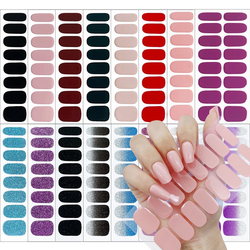 New 16-Finger Minimalist Ultra-Thin Seamless Solid Color Full-Cover Sticker 3D Nail Stickers No-Bake Nail Stickers Patches - Image 2