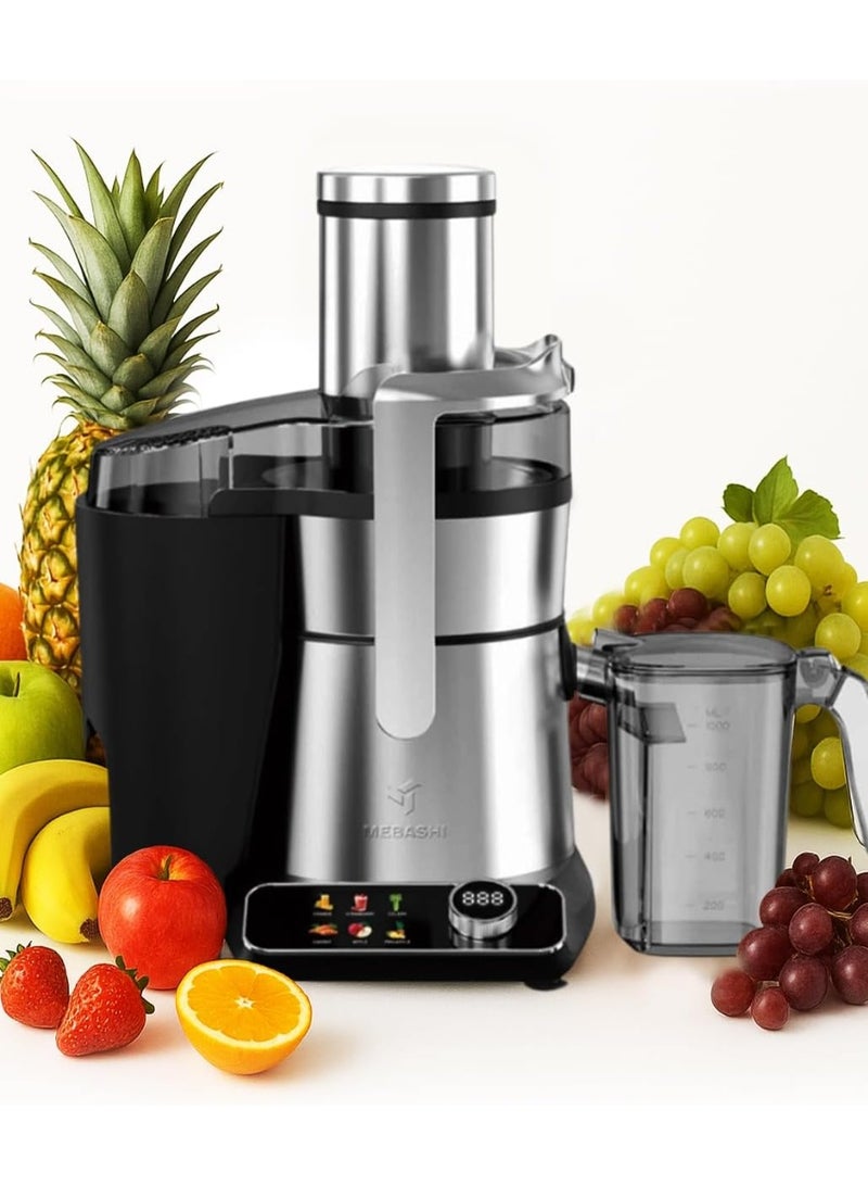 MEBASHI ME-JC3013SS Juicer –1000W Powerful Copper Motor, Touch Panel, 85mm Wide Feeding Tube,1.5L Juice Cup & 2L Pulp Container, Stainless Steel Body, 6 Intelligent Programs (Black & Stainless steel) - Image 2