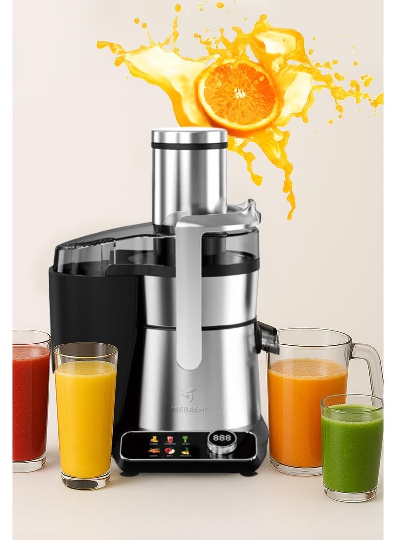 MEBASHI ME-JC3013SS Juicer –1000W Powerful Copper Motor, Touch Panel, 85mm Wide Feeding Tube,1.5L Juice Cup & 2L Pulp Container, Stainless Steel Body, 6 Intelligent Programs (Black & Stainless steel) - Image 3