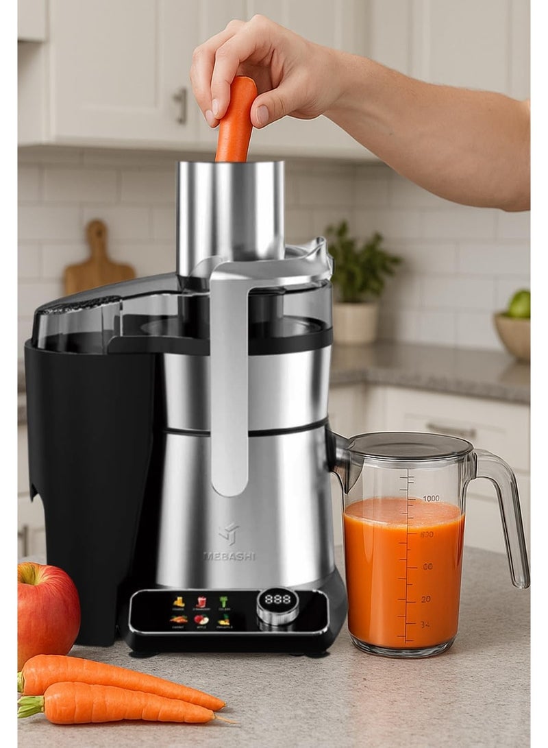 MEBASHI ME-JC3013SS Juicer –1000W Powerful Copper Motor, Touch Panel, 85mm Wide Feeding Tube,1.5L Juice Cup & 2L Pulp Container, Stainless Steel Body, 6 Intelligent Programs (Black & Stainless steel) - Image 4