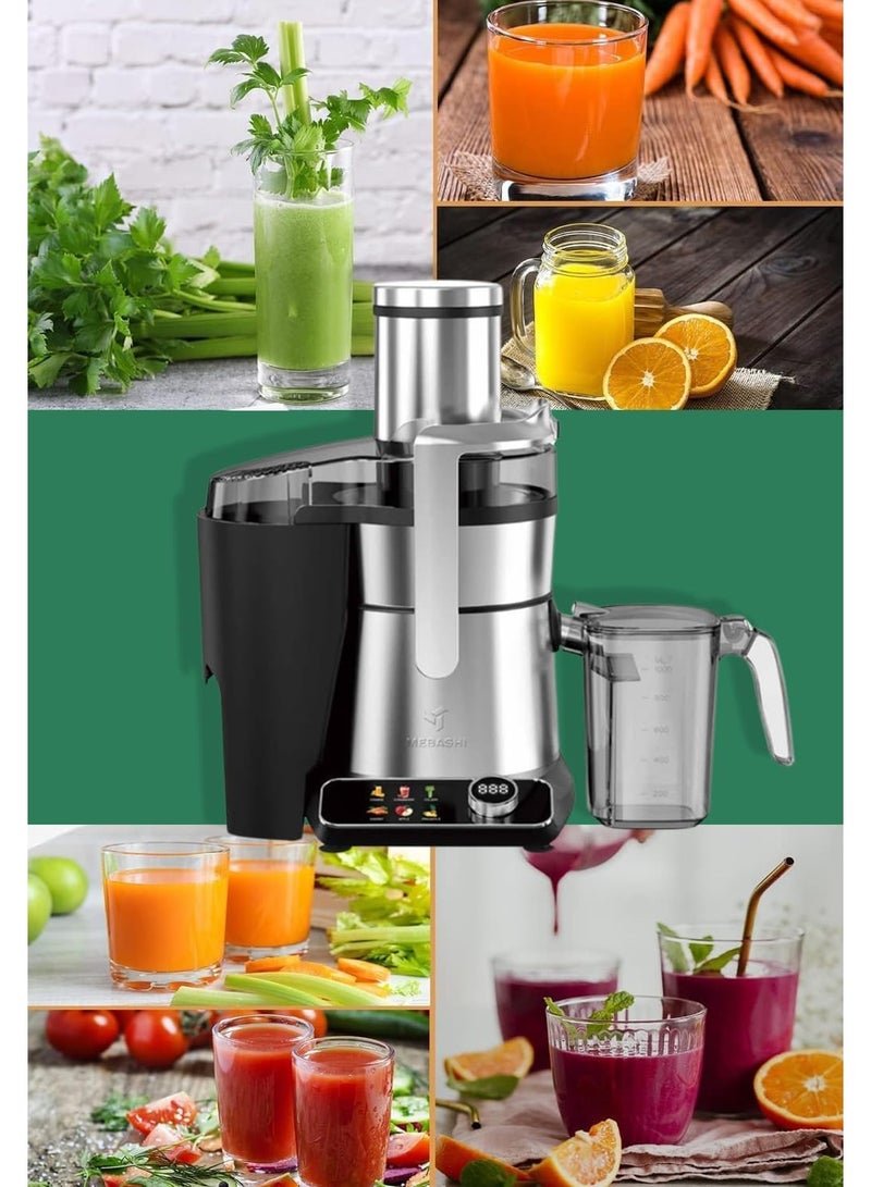 MEBASHI ME-JC3013SS Juicer –1000W Powerful Copper Motor, Touch Panel, 85mm Wide Feeding Tube,1.5L Juice Cup & 2L Pulp Container, Stainless Steel Body, 6 Intelligent Programs (Black & Stainless steel) - Image 5
