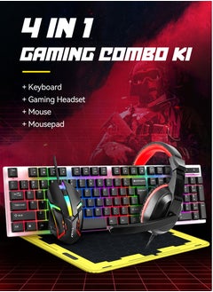 T-WOLF Game 4 IN 1 Set,Backlit Keyboard + Colorful Backlit Mouse + Large-Size Mousepad + Gaming Headset,Waterproof Rgb Color Suitable For Pc/Ps4/Xbox Gamers, Android Pubg Codm Genshin Diablo All Games  - Image 1