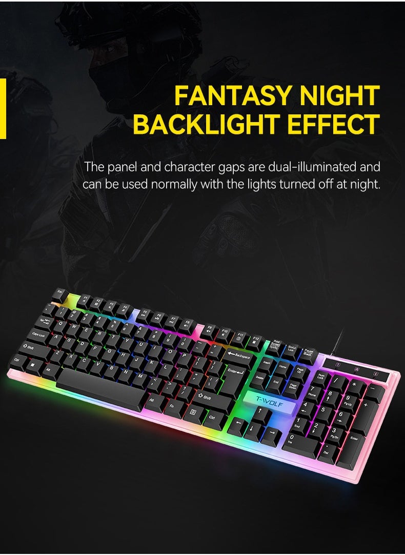 T-WOLF - Game 4 IN 1 Set,Backlit Keyboard + Colorful Backlit Mouse + Large-Size Mousepad + Gaming Headset,Waterproof Rgb Color Suitable For Pc/Ps4/Xbox Gamers, Android Pubg Codm Genshin Diablo All Games - Image 1