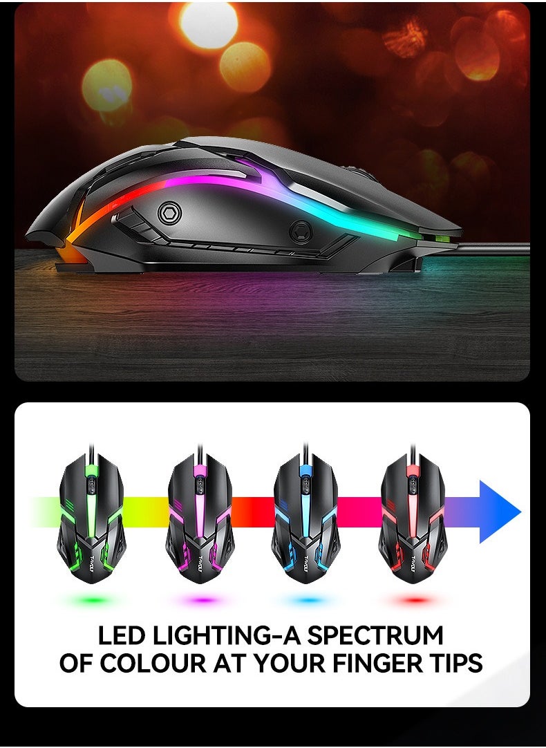 T-WOLF - Game 4 IN 1 Set,Backlit Keyboard + Colorful Backlit Mouse + Large-Size Mousepad + Gaming Headset,Waterproof Rgb Color Suitable For Pc/Ps4/Xbox Gamers, Android Pubg Codm Genshin Diablo All Games - Image 1