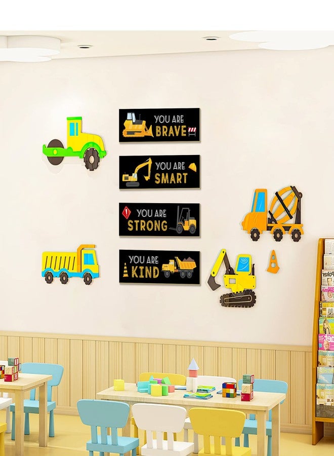 LUHIMO 4 PCS Construction Trucks Theme Room Decor for Boys,Wooden Hanging Wall Pediments for Kids Toddler Boy Playroom Art Inspirational Quotes. - Image 4
