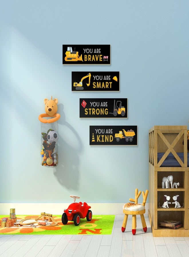 LUHIMO 4 PCS Construction Trucks Theme Room Decor for Boys,Wooden Hanging Wall Pediments for Kids Toddler Boy Playroom Art Inspirational Quotes. - Image 2