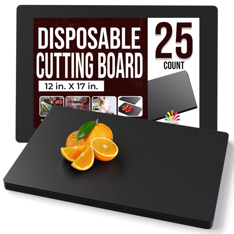 Crown Display Disposable Cutting Boards for Kitchen 25 Count Black Cutting Board 12 Inch X 17.5 Inch Flexible Cutting Boards For Kitchen ~ Patent Pending ~ Recyclable Disposable Cutting Board Sheets - Image 1