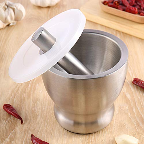 Jolfay Mortar and Pestle Sets 18/8 Stainless Steel, Spice Grinder, Garlic Masher, Medicine Grinder Pot Herb Mills Mincers | Mortar Pestle Beans Garlic Spices Foodstuffs Grinder Kitchen Tool with Lid - Image 1