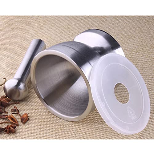 Jolfay Mortar and Pestle Sets 18/8 Stainless Steel, Spice Grinder, Garlic Masher, Medicine Grinder Pot Herb Mills Mincers | Mortar Pestle Beans Garlic Spices Foodstuffs Grinder Kitchen Tool with Lid - Image 4