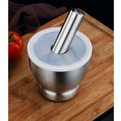 Jolfay Mortar and Pestle Sets 18/8 Stainless Steel, Spice Grinder, Garlic Masher, Medicine Grinder Pot Herb Mills Mincers | Mortar Pestle Beans Garlic Spices Foodstuffs Grinder Kitchen Tool with Lid - Image 2