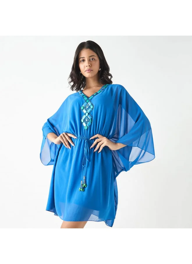 Iconic Iconic Embellished Kaftan Top with V-neck