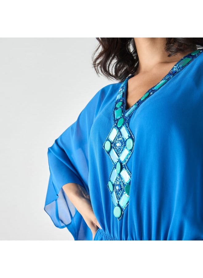 Iconic Iconic Embellished Kaftan Top with V-neck  - Image 4