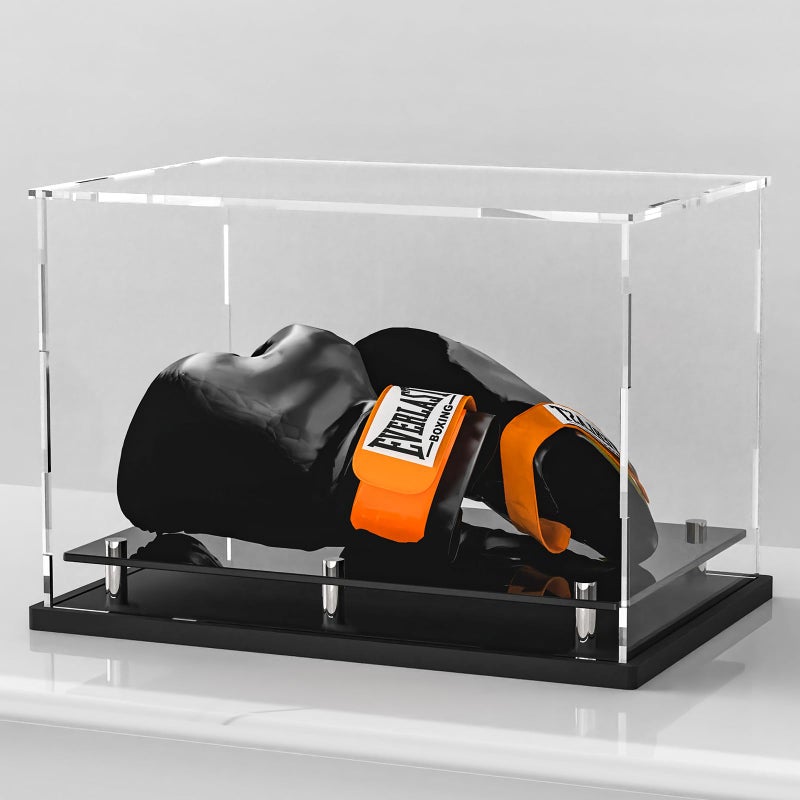 WANLIAN Clear Boxing Glove Display CaseSelfAssembly Acrylic Baseball Glove Display case for Full SizeFootball Glove Display Case Holder ShowcaseBaseball Mitt Ball Display Case with Black Base Riser Stand - Image 2