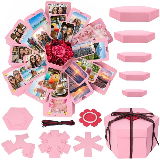 EXPLOSION GIFT BOX SURPRISE PICTURE LOVE BOX PINK EXPLODING PHOTO ALBUM WITH DIY SCRAPBOOKING ACCESSORIES FOR BIRTHDAY WEDDING