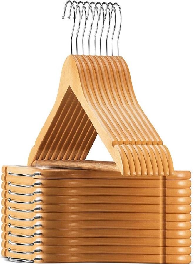 ZOBER 30-Piece Non-Slip 360° Swivel Hook And Precisely Cut Notches Wooden Hangers Natural Wood/Silver 44.5x22.86x1.01cm - Image 1