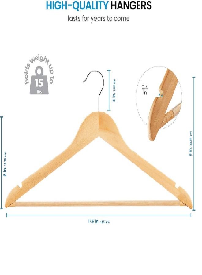 ZOBER 30-Piece Non-Slip 360° Swivel Hook And Precisely Cut Notches Wooden Hangers Natural Wood/Silver 44.5x22.86x1.01cm - Image 2