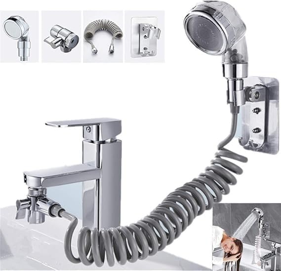 VishBin Shower Head Hand Shower Set External Shower Head for Sink Shower Head Set with Hose and Stand Bathroom Installations for Washing Hair Cleaning the Sink and Bidet - Image 1
