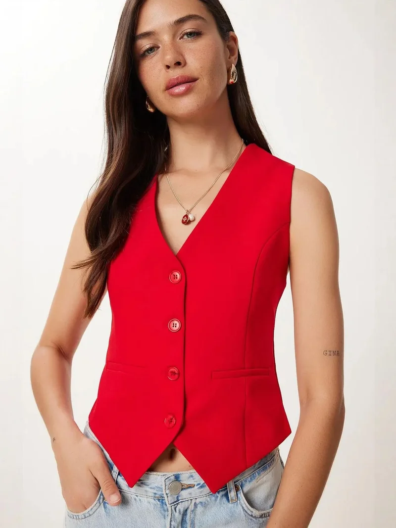 السعادة في إسطنبول ISTANBUL Crop Button Waistcoat