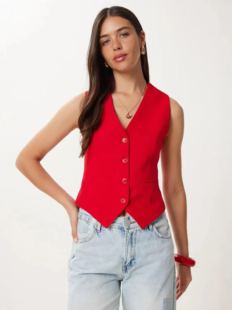 السعادة في إسطنبول ISTANBUL Crop Button Waistcoat