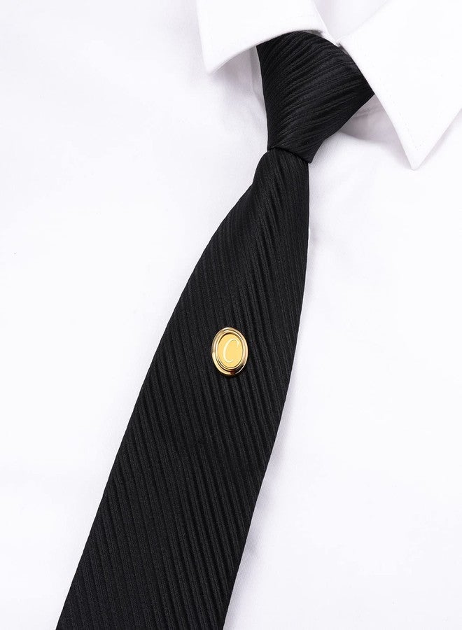 HAWSON Mens Tie Tacks for Men with Chain Round Gold Tie Pins Wedding Business Birthday Anniversary Initials A-Z Tie Clip Gifts - Image 4