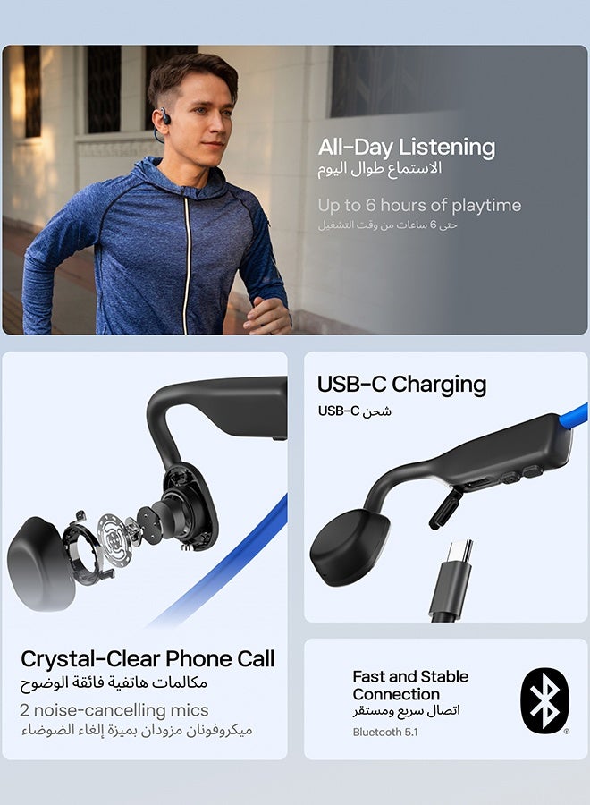 SHOKZ OpenMove Bone Conduction Headphones - Open-Ear Wireless Bluetooth 5.1, 6H Battery, Lightweight, Sweatproof, Blue blue - Image 5