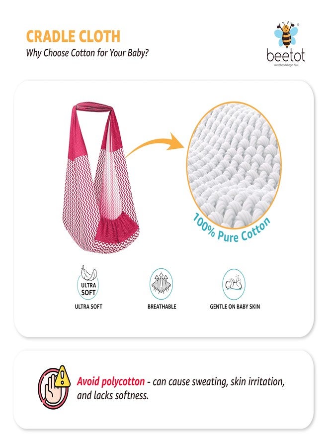 beetot طقم أرجوحة/مهد أطفال من بيتوت (قماش ثوتيل، بالنا، دولنا) | قماش المهد مع سرير مبطن، ناموسية، زنبرك، مثلث وخطاف للنافذة | حتى 15 كجم | (أحمر) - Image 3