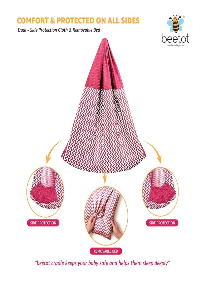 beetot طقم أرجوحة/مهد أطفال من بيتوت (قماش ثوتيل، بالنا، دولنا) | قماش المهد مع سرير مبطن، ناموسية، زنبرك، مثلث وخطاف للنافذة | حتى 15 كجم | (أحمر) - Image 4