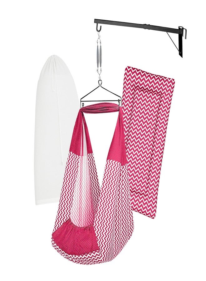 beetot طقم أرجوحة/مهد أطفال من بيتوت (قماش ثوتيل، بالنا، دولنا) | قماش المهد مع سرير مبطن، ناموسية، زنبرك، مثلث وخطاف للنافذة | حتى 15 كجم | (أحمر) - Image 1