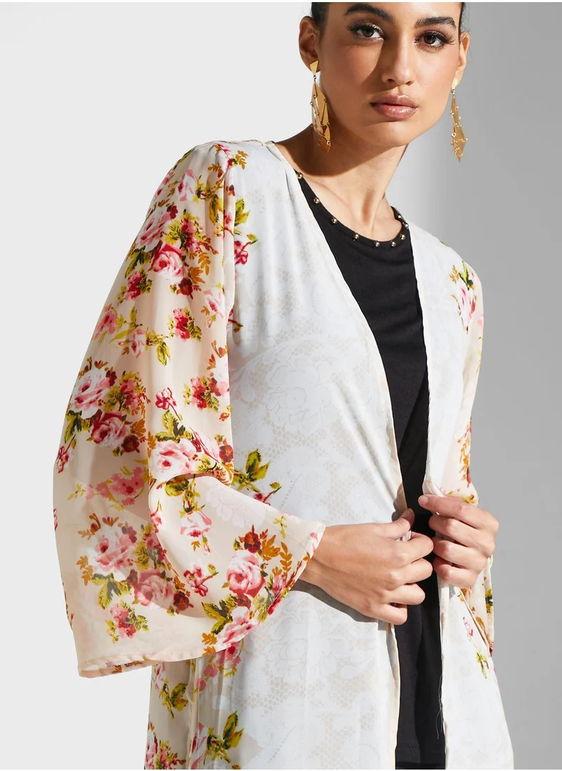 جولدن ابل Floral Printed Longline Kimono