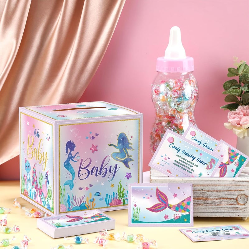 Glenmal 52 Pcs Baby Shower Games Gift Sets Large Baby Bottle for Shower Game Guess How Many Candies Decorations for Gender Reveal(Mermaid) - Image 2