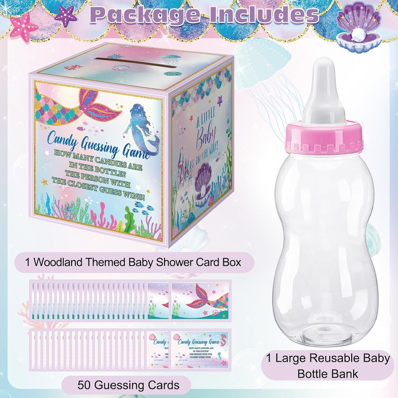Glenmal 52 Pcs Baby Shower Games Gift Sets Large Baby Bottle for Shower Game Guess How Many Candies Decorations for Gender Reveal(Mermaid) - Image 3