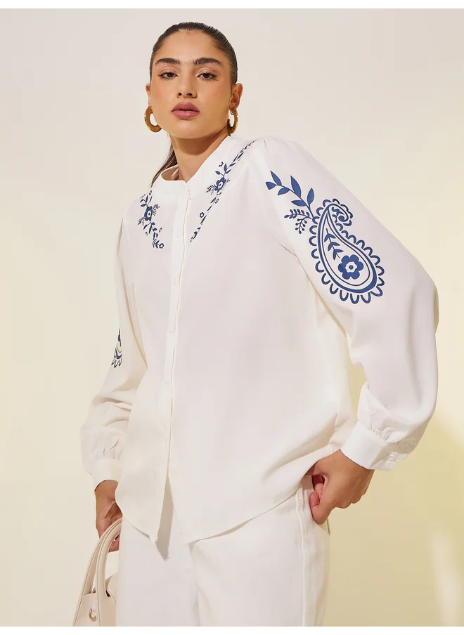تايك تو Take Two Floral Print Long Sleeve Regular Fit Shirt
