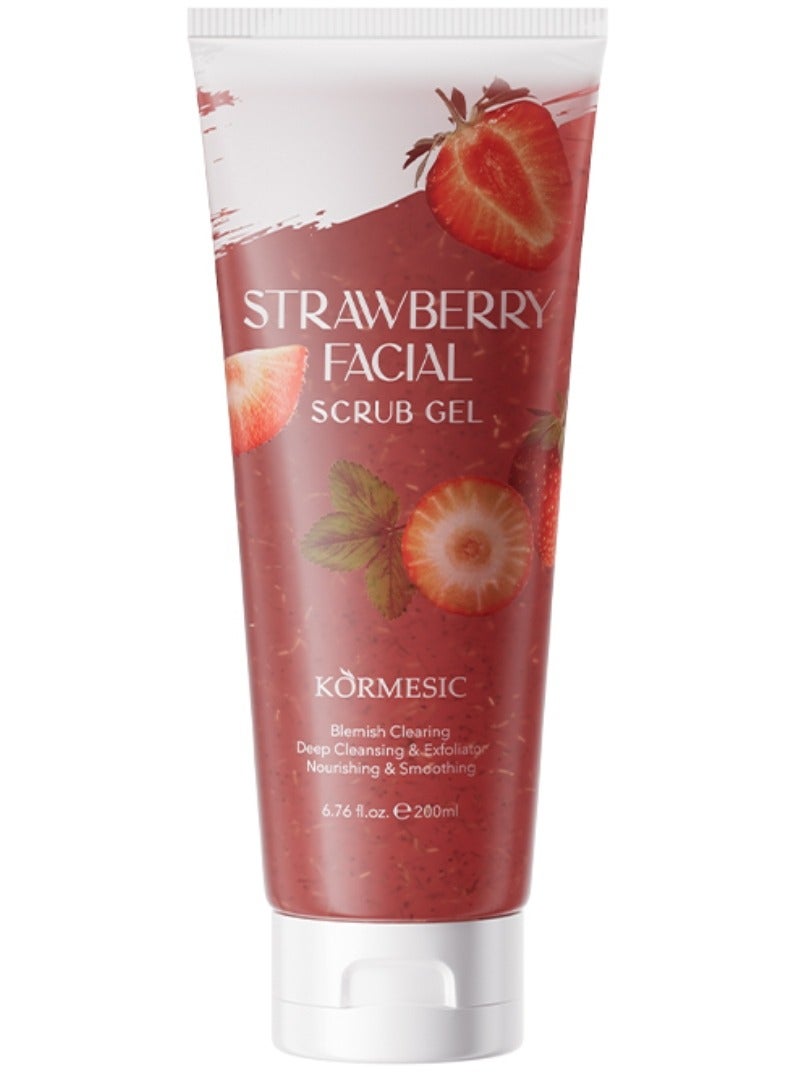 Kormesic 200ml Strawberry Facial Scrub Gel Deep Cleansing Exfoliating Blemish Clearing Hydrating Nourishing Moisturizing Exfoliate Face Scrub Gel Gentle Smoothing Face Wash - Image 1