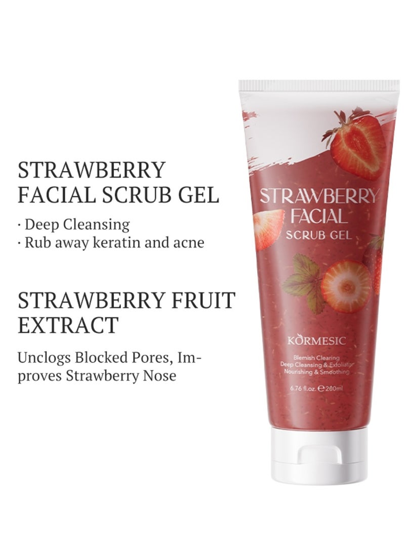 Kormesic 200ml Strawberry Facial Scrub Gel Deep Cleansing Exfoliating Blemish Clearing Hydrating Nourishing Moisturizing Exfoliate Face Scrub Gel Gentle Smoothing Face Wash - Image 2